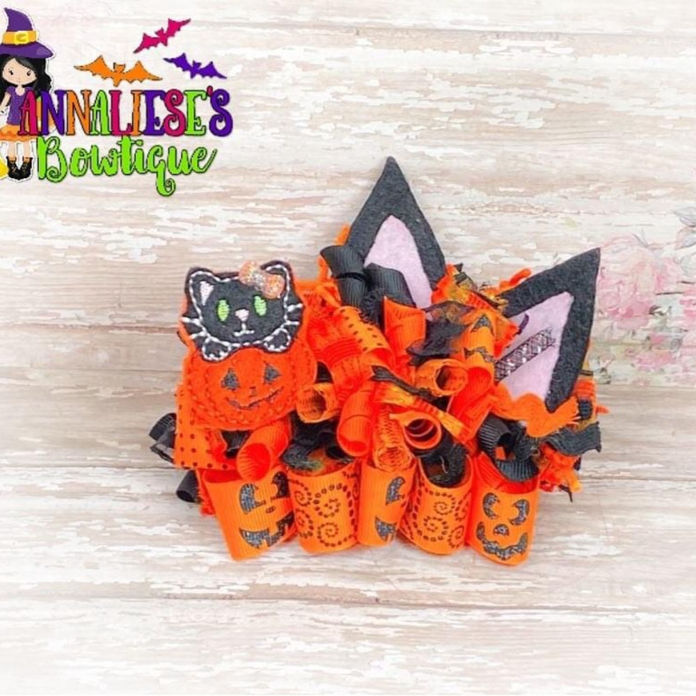 Halloween Black Cat Pumpkin Hairbow